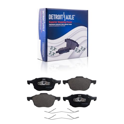 Image of Detroit Axle - Front Brake Kit for 2004-2013 Mazda 3, 2010-2013 3 Sport, 2006-2015 5, Drilled and Slotted Rotors Ceramic Brakes Pads Replacement: 11.81 inch Rotors