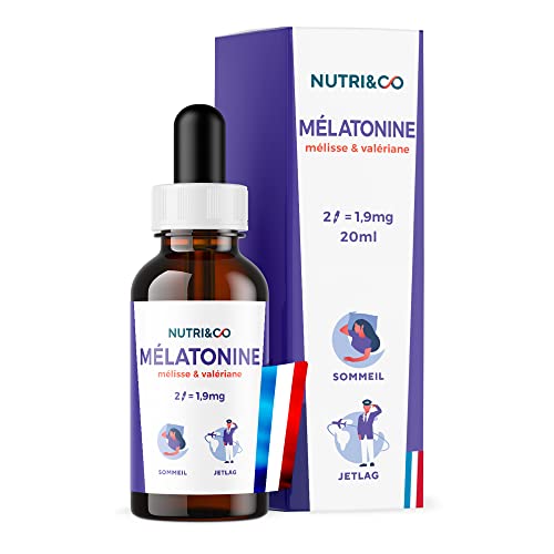 Mélatonine 1,9 mg Bio-Active - Action Flash 30min - Endormissement Sommeil Relaxation - Mélisse Valériane Aubépine - Format Liquide Gouttes 20ml - Arôme Vanille Naturel - Made in France - Nutri&Co