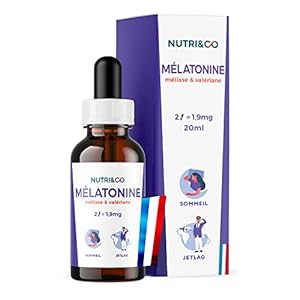 Nutri&Co Mélatonine 1,9mg Bio-Active – Action Flash 30min – Aubépine Mélisse Valériane – Endormissement Sommeil Relaxation – Arôme Naturel Vanille – Format Liquide 20ml – Vegan Fabriqué en France
