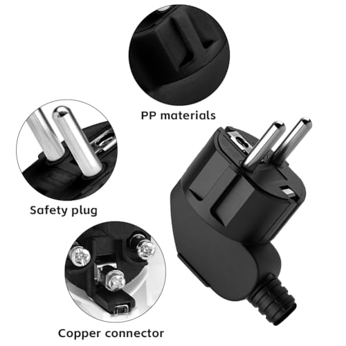 AXFEE 2 Stück Eurostecker, 250V 16A Euro Stromstecker, Schutzkontakt Stecker, euro-stecker für 8-10mm Kabel, IP44, Langlebig und Bruchfest(Schwarz)