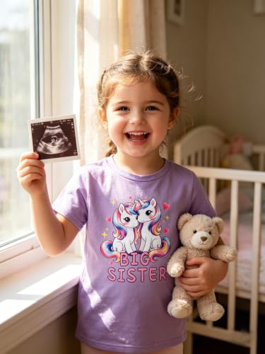 Image of Funnycokid Big Sister Shirts for Girls Pregnancy Announcement Toddler Promoted to T-Shirt 1-7 Years