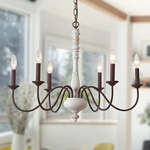 6-Light Farmhouse Chandelier Vintage Candle Dining Room Lighting Cover