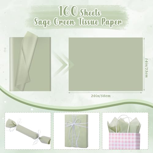 Image of woric 160 Sheets Sage Green Tissue Paper for Gift Bags 20 X 14 Inches Wrapping Tissue Paper Bulk for DIY Crafts Gift Packaging Weddings Bridal Shower Baby Shower Decorations