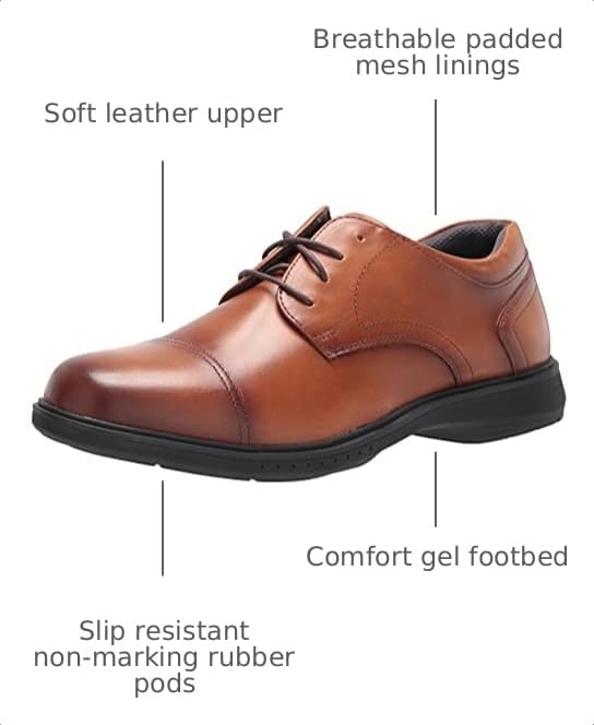 Image of Nunn Bush Men's Pro Cap Toe Oxford with Kore Slip Resistant Comfort Technology