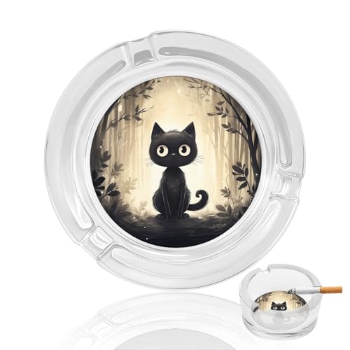 Cenicero de cristal para cigarrillos, dibujado a mano, color negro, para fumadores, hogar, oficina, interior y exterior, decorativo