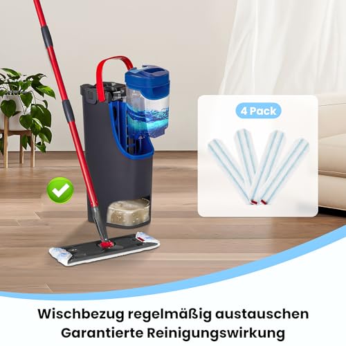 4 Stück Bodenwischer Ersatzbezug für Vileda / O-Cedar H2PrO Bodenwischer, Mikrofaser-Wischpad für alle Hartböden, Maschinenwaschbar