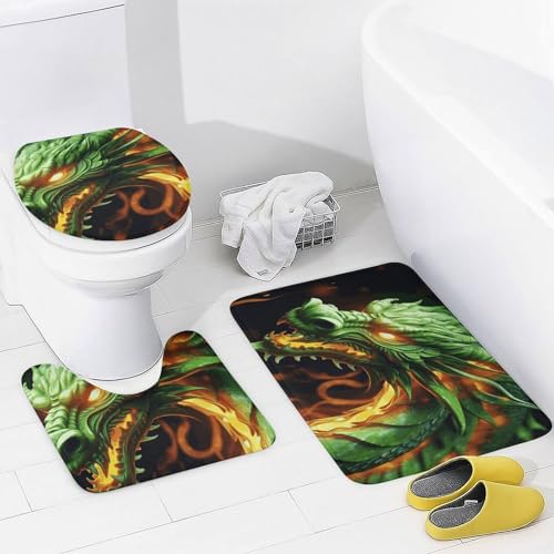Rideau de douche dragon imperméable et ensemble complet de tapis WC de 4 pièces