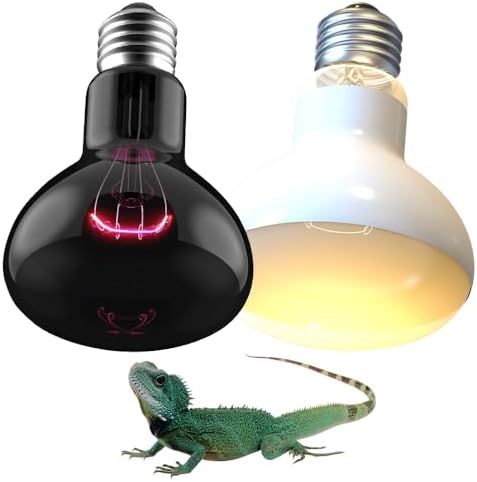 Pack de 2 Lámpara de Calor para Reptiles, 220V 50W, Luz Diurna y Luz Nocturna, Portalámparas E26/E27, Bombilla Calor para Tortugas Lagartos Serpiente Acuarios y Anfibios
