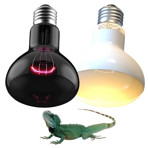 Nzkeuf Lot de 2 Lampe Chauffante Reptiles, 220V 50W, Lumière du Jour et Veilleuse, Culot E26/27, Ampoule Chauffante Terrarium pour Tortues, Rames Barbus, Lézards, Caméléon