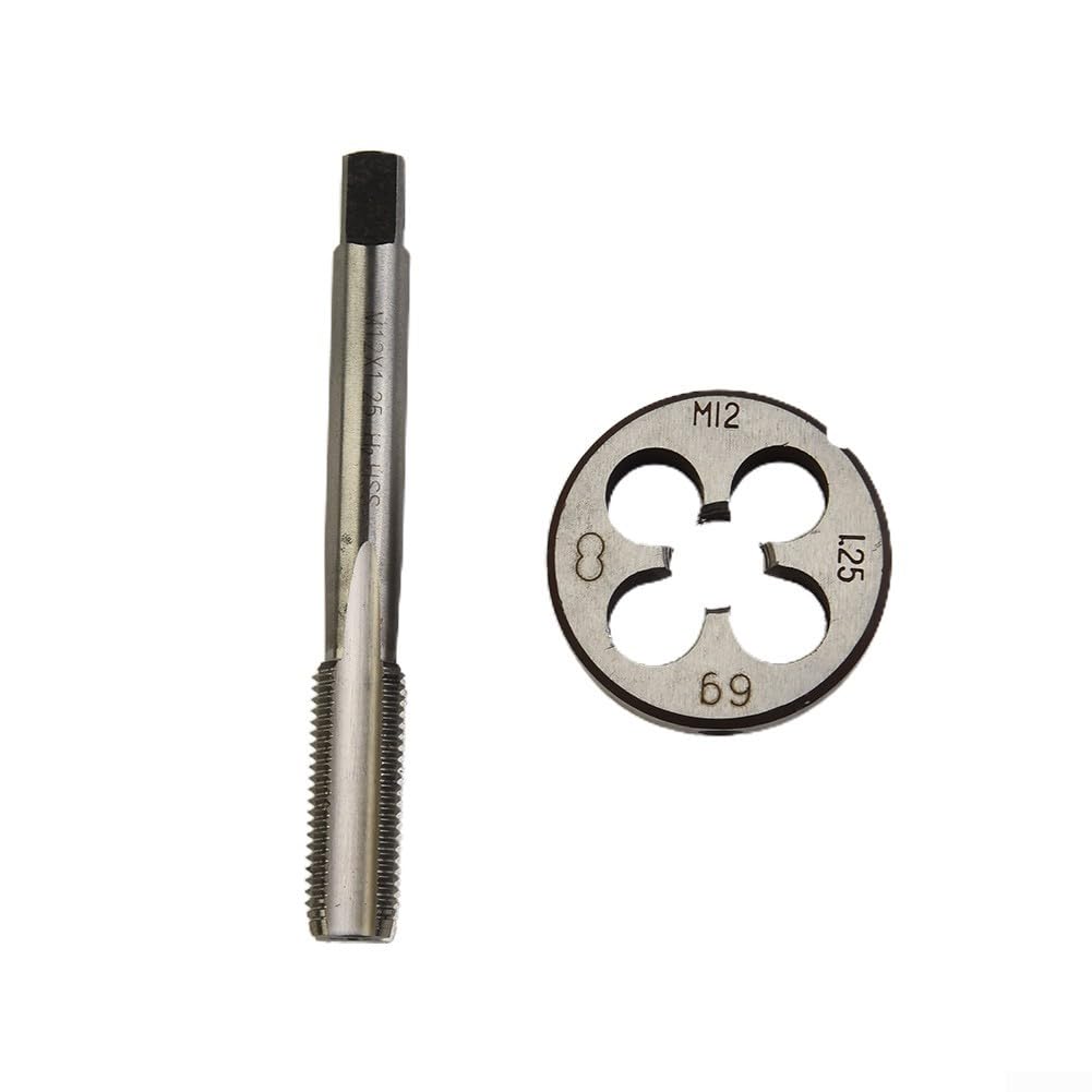Zestaw gwintowników i narzynek, gwintowniki i narzynki do gwintów okrągłych, gwintowniki HSS HSS metryczne prawe 12 mm x 1,25 mm i zestaw narzynek M12 x 1,25 mm do polerowania DIY