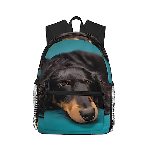 PartyUnix Niedlicher Rucksack mit Hunde-Motiv, leicht und bequem, große Kapazität, geeignet für Schule, Arbeit, Reisen, Schwarz , One size