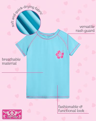 Image of Real Love Toddler Girls Rash Guard - Quick Dry Sun Protection Swim Shirt Girls Short Sleeve Rash Guard Kids Swim Top (2T-16)