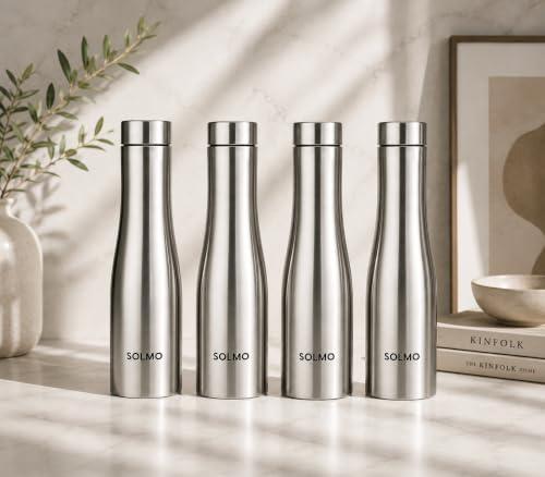 Image of Solimo Water Bottle Quality Hi-Rise Stainless Steel Single Wall 1000ML, Fridge Water Bottle |BPA Free | single wall Leak-Proof, Best for School /Office /Home /College /running (Pack 4)
