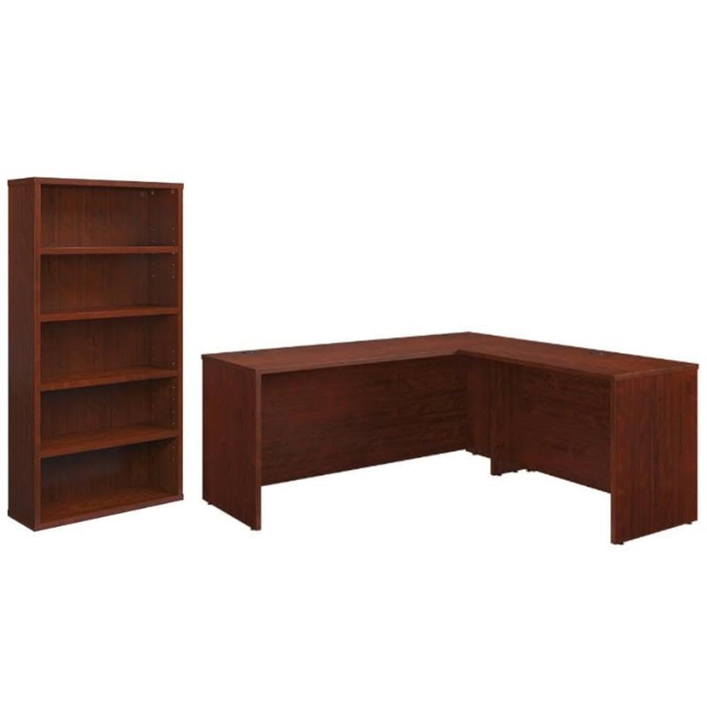 Home Square 2-Piece Set with Desk and 5-Shelf Bookcase in Classic Cherry