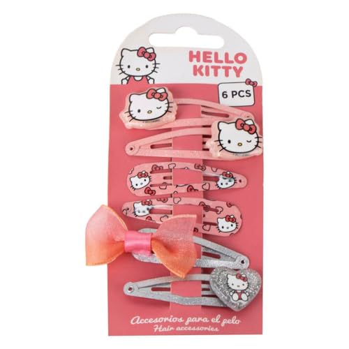 Hello Kitty 6 pezzi ganci per capelli per ragazze | Set di spille metalliche rosa con glitter, fiocco decorativo e disegni originali Sanrio