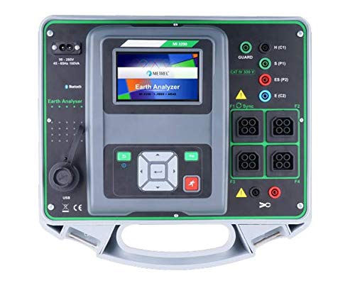 Close-up view of the Metrel MI 3290 GL Earth Analyzer's control panel and screen.