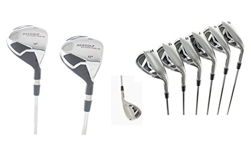 AGXGOLF Ladies Regular Length XS Wide Sole All Graphite Edition Stainless Steel Irons Set w/4HY+5HY + 5-9 Irons + Pitching Wedge + Sand Wedge: Right Hand: USA Built!