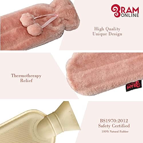 Ram®Extra Long Lilac Hot Water Bottle with Faux Fur Cosy Cover Extra Long Hot Water Bottle Covered with a Cover Made from a Super Soft Cover 72CM