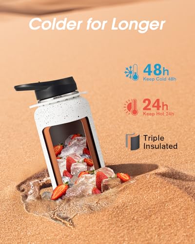 Image of Coolflask 32 oz Water Bottle Insulated Stainless Steel with Strap