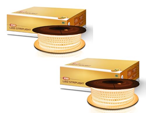 Image of wipro Garnet LED Strip Light| 120 LEDs /mtr | Warm White | IP65-Waterproof | Flexible Rope Light for Outdoor & Indoor Decoration for Diwali, Christmas|Strip for Balcony|Pack of 2, 50 Meters