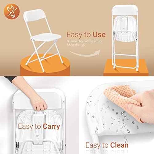Vingli 20 Pack White Plastic Folding Chair, Indoor Outdoor Portable Stackable Commercial Seat With Steel Frame 350Lb. Capacity For Events Office Wedding Party Picnic Kitchen Dining #TOP1