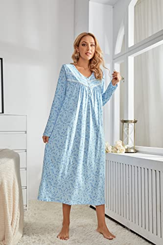IZZY + TOBY Cotton Nightgowns for Women Long Sleeve Soft Long Warm Nightdress Kintted Night Gown3
