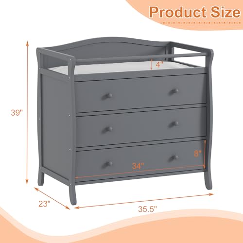 image for GarveeLife 3-Drawer Changing Table, Wooden Diaper Changing Table,Infan