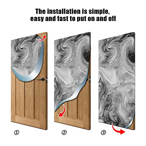 Poeticcity Grey Marble Stone Abstract Mottled Spotty Ink Texture Paint Door Cover, Washable Fabric Durable Door Decoration Silk Microfiber for Front Door Porch Home Indoor Outdoor Party 36x98 inches