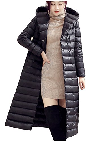 Manteau à capuche en duvet de canard noir et double boutonnage chic