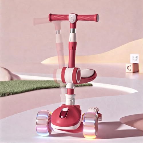 Image of Premium Kids Skate Cycle Scooter | 3 Wheel Foldable Toddler Scooter |4-Level Adjustable Handlebar Height | PU Flashing LED Wheels | Kids Scooter for Boys & Girls Ages 3-12 (KS-267 Red)
