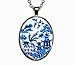 BLUE WILLOW PLATE NECKLACE Silver Plated Glass Pendant