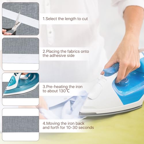 Worldity 4 Roll Fusible Batting Tape for Quilting, White Batting Tape, Iron on Hem Tape, No Sewing Required, Seam Batting Tape Quilting Supplies for Art Quitting Batting Sewing (1.5 Inch x 20 Yard)