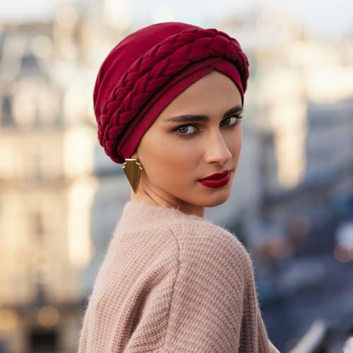Image of DRESHOW African Women Turban Caps Beanie Twist Headscarf Pre-Tied Double Twisted Braid Hair Cover Wrap Hat Chemo Cancer Cap