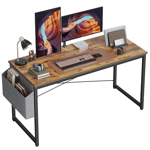 Image of Cubiker Computer Desk, Home Office Writing Study Desk, Modern Simple Style Laptop Table with Storage Bag (52.2, Rustic)