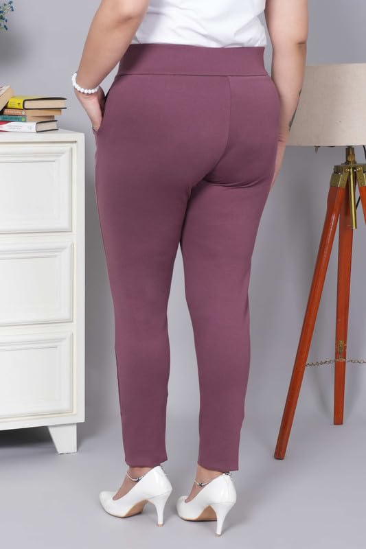 Image of Mlada Women's Solid Cotton Lycra High Waist Ankle Length Tummy Tucker Jeggings Trouser with 2 Side Pockets | Office Wear Summer Pants | Regular Fit, Stretchable, Comfortable & Stylish Everyday Bottoms