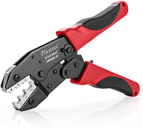 Plustool Crimping Tool for Heat Shrink Connectors AWG22-10, Ratcheting Wire Terminal Crimper - Crimping Pliers - Electrical Crimping Tool