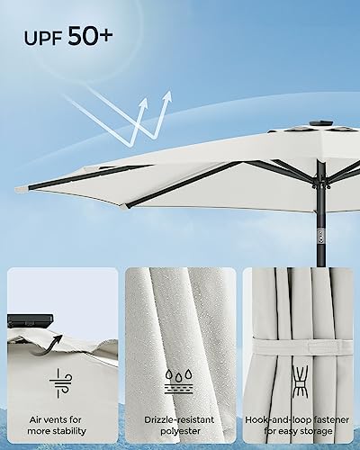 Songmics 9 Ft Solar Patio Umbrella, 32 Led Lights, Lighted Table Outdoor Umbrella, Upf 50+, 30° Dual-Tilt System, For Garden Balcony Patio Backyard Market, Without Base, Beige Ugpu11Be #TOP6