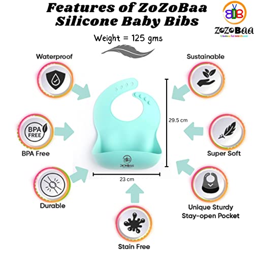 Image of Silicone Baby Bib with Spoon and Fork Set | Waterproof Adjustable Bib & First Stage Feeding Utensils for Infants & Toddlers | Soft Silicone Spoon for Baby 6 Months+1 Set, Mint Green