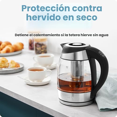 Chefman Electric Kettle with Temperature Control, 5 Presets LED Indicator Lights, Removable Tea Infuser, Glass Tea Kettle & Hot Water Boiler, 360° Swivel Base, BPA Free, Stainless Steel, 1.8 Liters