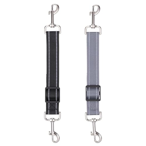 ElevateTech 2Pcs Dog Collar Safety Clip, Adjustable Double Ended Backup Clasp Leash Connector Gentle Leader Suitable Dog Harness Small Dogs Collar Walking Running Training Travel (Black Gray)
