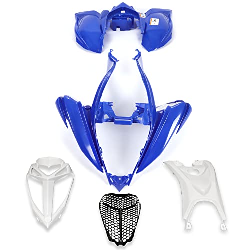 ALMULOO Front & Rear Fender Flares + Tank Cover + Grille/Fender + Gas Cap + Mesh Compatible with YAMAHA Raptor 700 2006-2024 Plastic Bodywork Kit Blue+White+Black