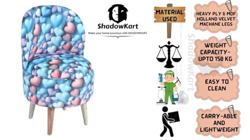 Image of Printed Ottoman Stool with Chair, Velvet Footrest Stool for Living Room, Wooden Legs Ottoman for Sofa & Living Room Decor, Chair (18 inchx32 inch), Puffy (16 inchx17 inch), Cmbo-Blue Heart