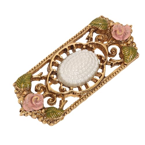 1928 Jewelry Pearly Eden Pink Rose Enamel Faux Pearl Filigree Brooch, Great For Dresses, Scarves, Hats, Lapels, Blazers And Coats