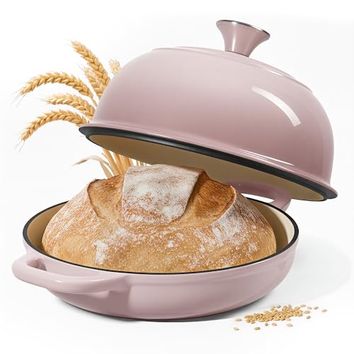 4.5 QT Dutch Oven for Bread Baking,Cast Iron Bread Oven for Sourdough,Enamelled Bread Dutch Oven with Lid,Heavy-Duty Non Stick Bread Pot, Pink