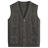 Pullunder Herren Ärmellose Strickpullover mit Knopfleiste Strickweste V-Ausschnitt Cardigan für Business Alltag Gestrickt Anzugweste Elegant Mittelalter Strick Weste