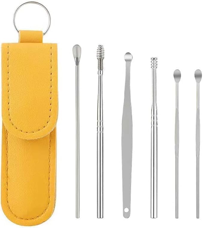 Ear Wax Removal Kit, 6 PCS Stainless Steel Ear Cleaner Tool Set with Spiral & Scoop Earpicks, Reusable Earwax Remover Cleaning Kit with PU Leather Travel Case for Adults & Kids-image-6