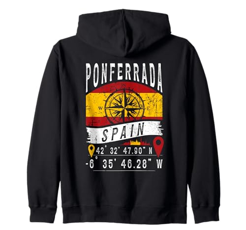 Ponferrada España Bandera GPS Coordenadas De Ponferrada Sudadera con Capucha