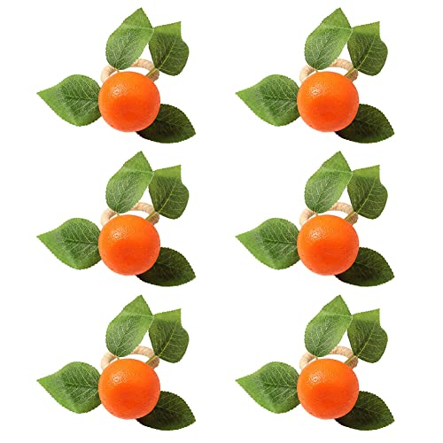 Set of 6 Orange Napkin Rings PE Orange Napkin Rings Fruit Serviette Napkin Holder Buckles for Dining Table Wedding Party Family Dinner Thanksgiving Decoration