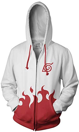Ripple Junction Naruto Shippuden Adult Unisex Fourth Hokage Inspired Full Zip Fleece Hoodie MD White