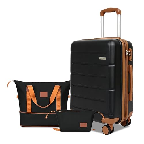 Image of 3-Piece Luggage Set with Carry On Luggage Set 22x14x9 Airline Approved, ABS Hardside Suitcase with 8 Spinner Wheels & TSA Lock, Expandable Suitcase for Men & Women (20 /TB /DB Black)
